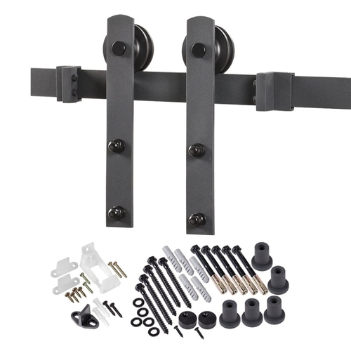 Straight Strap Barn Door Hardware Kit, 96 in L Track, Steel, Matte, Wall Mounting, For: Barn Door