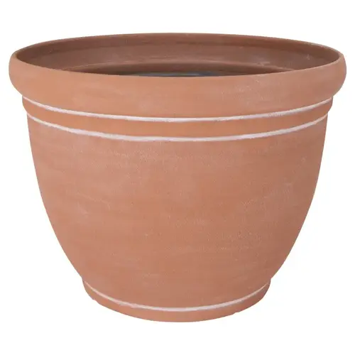 Planter, 18 in Dia, Round, Resin, Terra Cotta