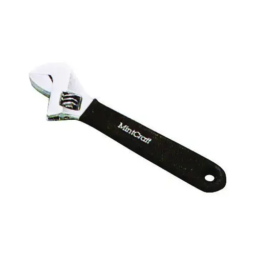 Adjustable Wrench, 6 in OAL, 1.04 in Jaw, Steel/Vinyl, Chrome, Non-Slip Handle