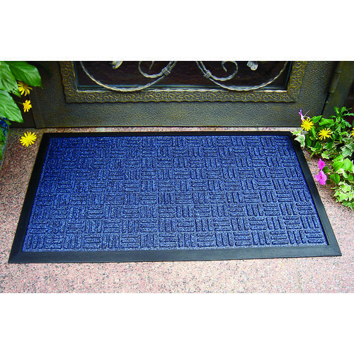 Door Mat, 30 in L, 18 in W, Non-Woven Surface, Blue