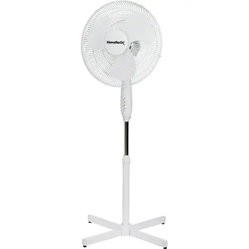 Oscillating Floor Fan, 120 V, 0.42 A, 90 deg Sweep, 16 in Dia Blade, 3-Blade, Plastic Blade White