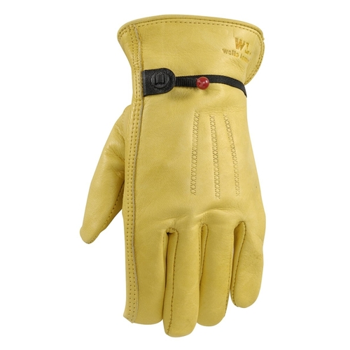 Wells Lamont 1132M Adjustable Work Gloves, Men's, M, Keystone Thumb, Cowhide Leather, Gold/Yellow