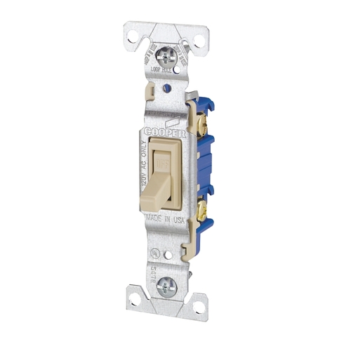 Eaton 1301V Toggle Switch, 120 V, Wall Mounting, Polycarbonate, Ivory