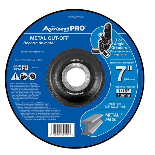 Cut-Off Disc, 7 in Dia, 1/16 in Thick, 7/8 in Arbor, Aluminum Oxide Abrasive