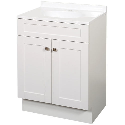2-Door Shaker Vanity with Top, Wood, White, Cultured Marble Sink, White Sink