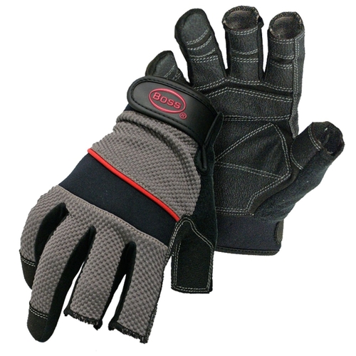 Boss 5201M Breathable Carpenter Gloves, M, Shortened Thumb, Wrist Strap Cuff, PVC