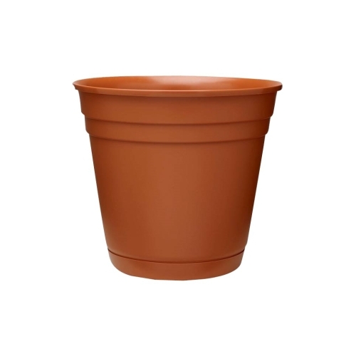 Southern Patio RN1207TC Riverland Planter with Saucer, 12 in Dia, Round, Poly Resin, Terra Cotta, Matte