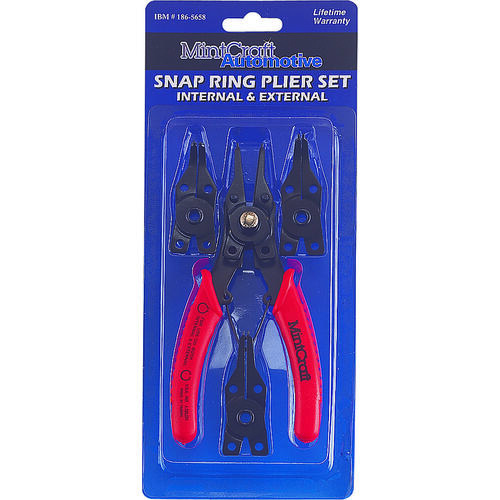 Snap Ring Plier Set, 6.125 in OAL, Red Handle, Cushion-Grip Handle, 3/4 in W Tip