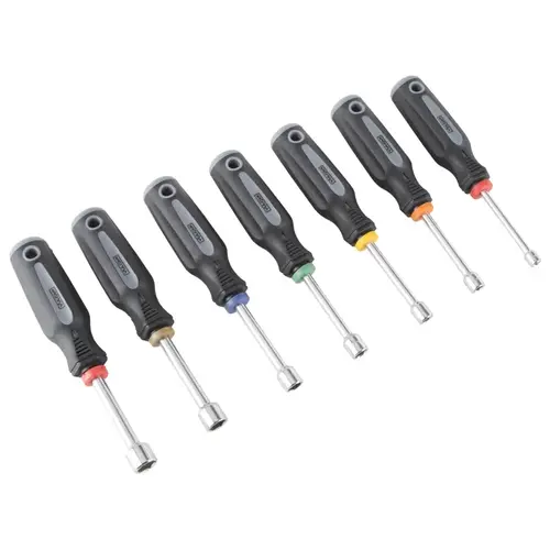 Nut Driver Set, 7-Piece, Carbon Steel, Chrome, Black & Gray (Handle)