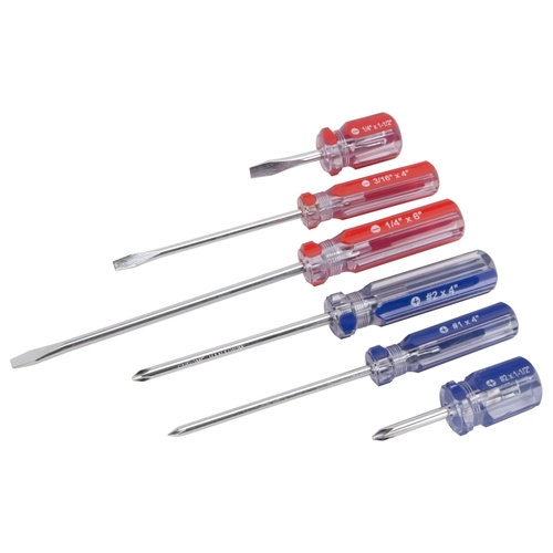 Screwdriver Set, 6-Piece, Chrome Plated, Blue & Red (Handle)