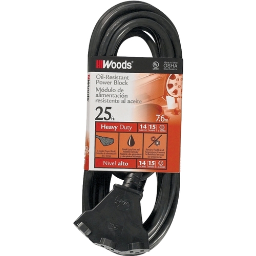 CCI 2451 Extension Cord, 14 AWG Cable, 25 ft L, 15 A, 125 VAC, Black