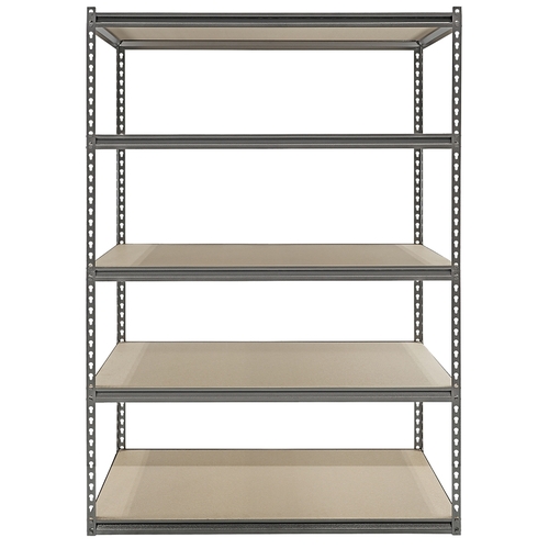 Boltless Shelving Unit with Particle Boards, 5 Levels, 48 in W x 24 in D x 72 in H Black Speckled