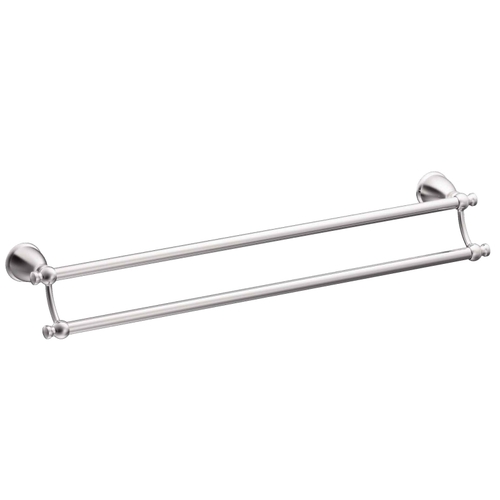 Moen Y3122CH Caldwell Series Double Towel Bar, 24 in L Rod, Aluminum/Zamac, Chrome, Surface Mounting