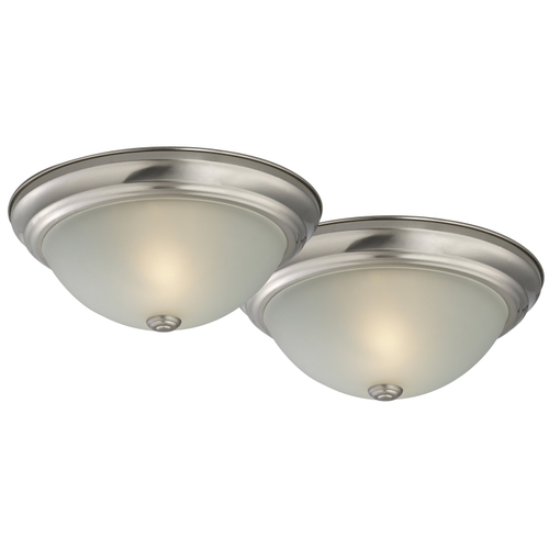 Flush Mount Ceiling Fixture, 120 V, 60 W, A19 or CFL Lamp, Brushed Nickel Fixture - pack of 2