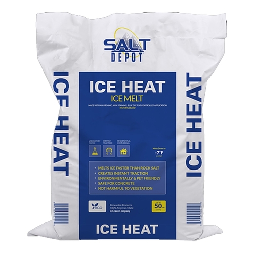 SALT DEPOT IH50 ICE HEAT Ice Melt, Crystalline, Blue, Slightly Aromatic, 50 lb Bag