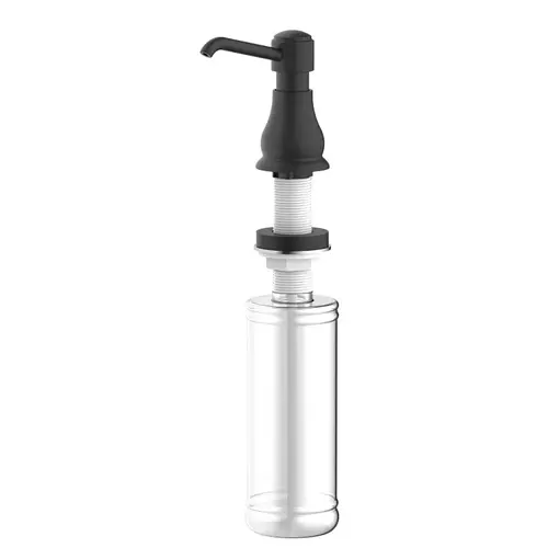 Soap Dispenser, 11 oz Capacity, PE, Matte Black, Matte Black, Press, Top mounted Mounting