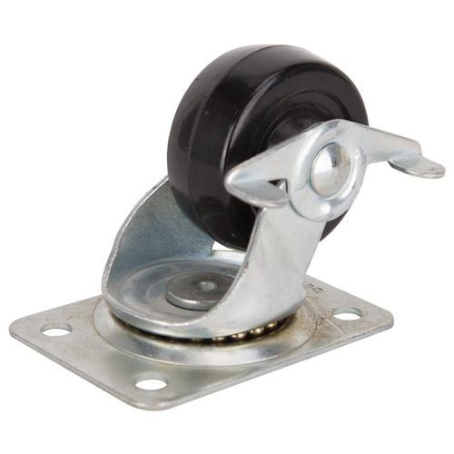 Swivel Caster, 2-1/2 in Dia Wheel, 1.1 in W Wheel, Rubber Wheel, Black, 130 lb, Steel Housing Material