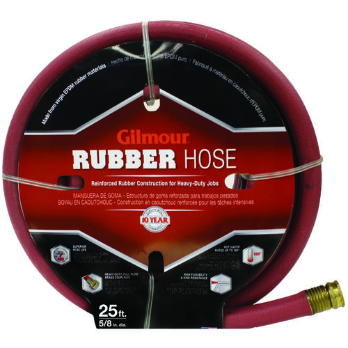 18-58025 Garden Hose, 25 ft L, Rubber, Red