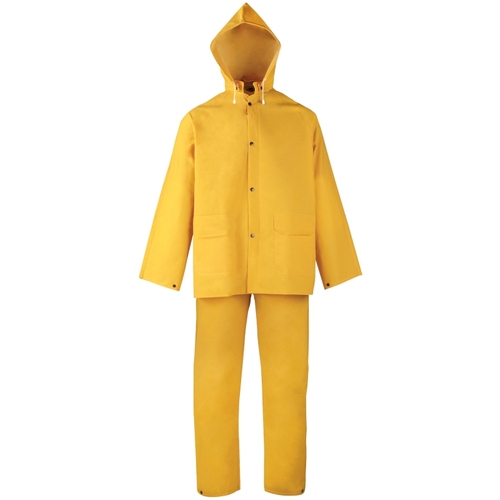 Rain Suit, 3XL, 31-1/2 in Inseam, Polyester/PVC, Yellow, Comfortable Corduroy Collar