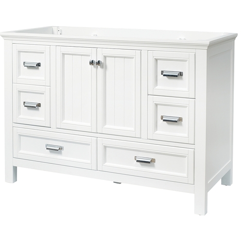 Brantley Series Bathroom Vanity, 48 in W Cabinet, 21-1/2 in D Cabinet, 34 in H Cabinet, Wood, White