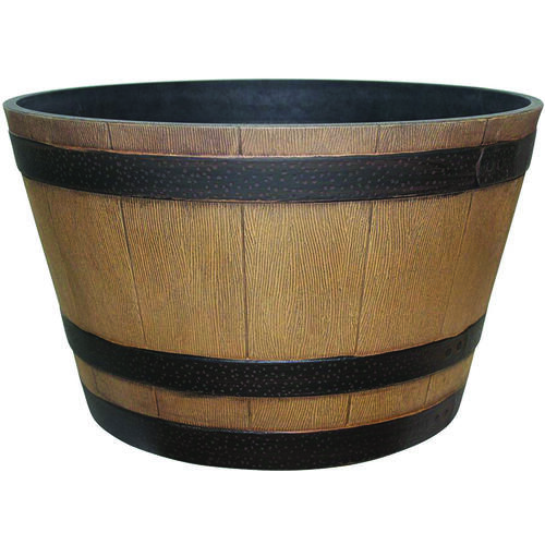Southern Patio HDR-055471 Planter, 22.24 in W, 22.24 in D, Round, Whiskey Barrel Design, Resin, Natural Oak