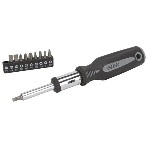 Ratchet Screwdriver, 7-7/8 in OAL, PP & TPR Handle, Magnetic