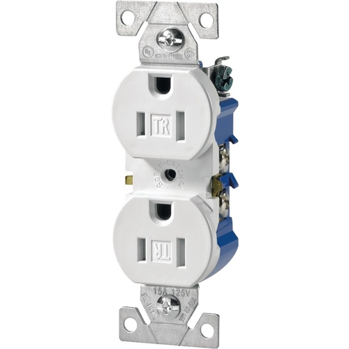 Eaton TR270W-BOX Duplex Receptacle, 2 -Pole, 15 A, 125 V, Push-in, Side Wiring, NEMA: 5-15R, White