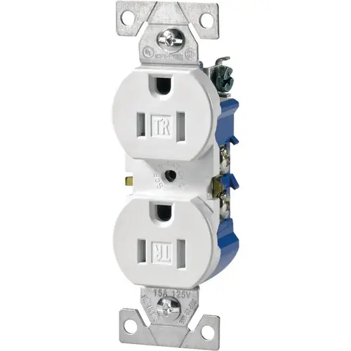 Duplex Receptacle, 2 -Pole, 15 A, 125 V, Push-in, Side Wiring, NEMA: 5-15R, White