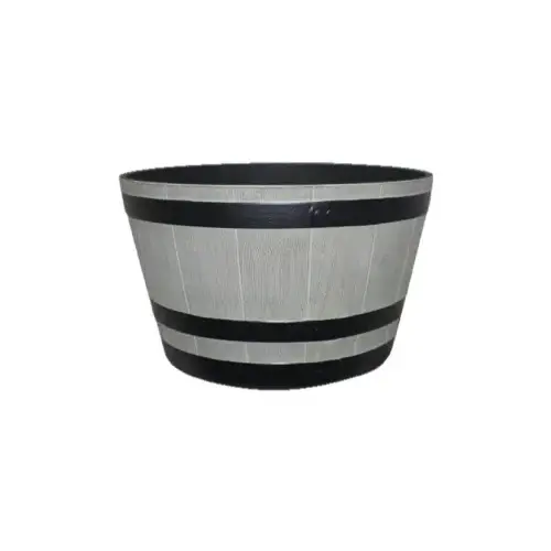 Whiskey Barrel Planter, 15-1/2 in Dia, 15.4 in W, 15.4 in D, HDR, Birchwood/Gray