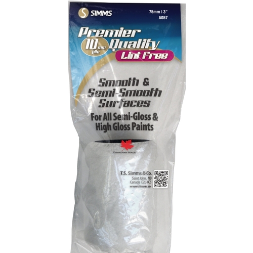 SIMMS A-057 Trim Roller Refill, 3/8 in Thick Nap, 3 in L, Fabric Cover