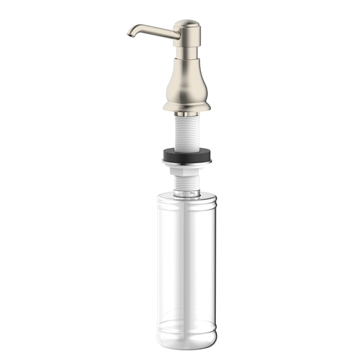 Soap Dispenser, 11 oz Capacity, PE, Brushed Nickel, Brushed Nickel, Press