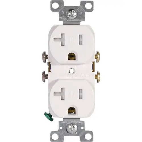 TR370 Duplex Receptacle, 2 -Pole, 20 A, 125 V, Back, Side Wiring, NEMA: 5-15R, White