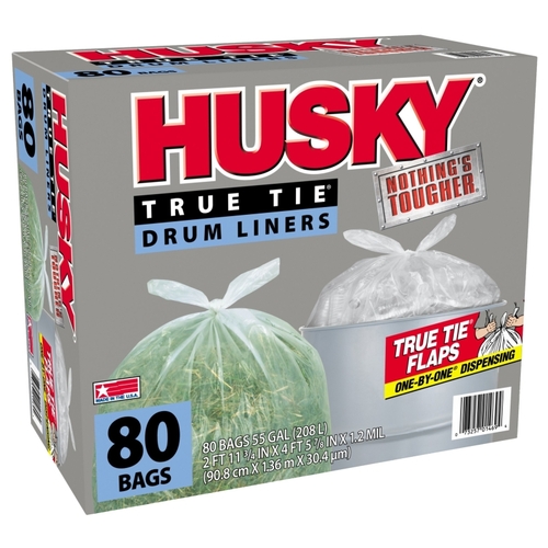 Husky HK55WC080C Trash Bag, 55 gal Capacity, Clear