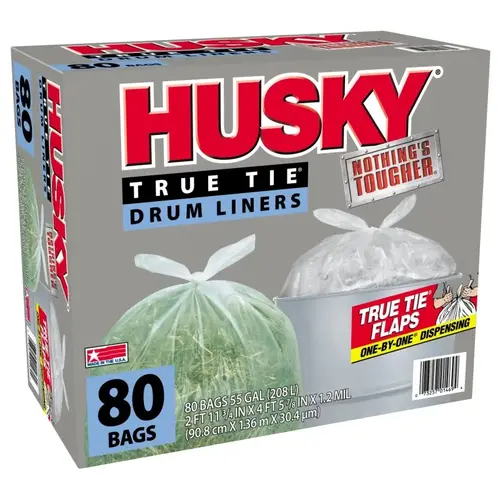 Husky HK55WC080C Trash Bag, 55 gal Capacity, Clear