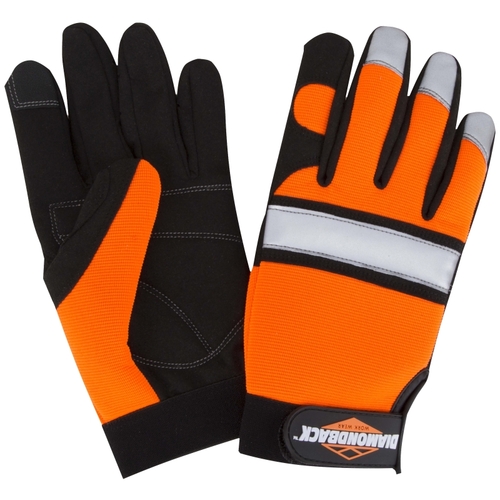 Touchscreen Hi Visibility Mechanics Gloves, M, 55% Synthetic Leather 30% Spandex 10% Reflective Fabric 5% Elastic Band Pair Orange with Black