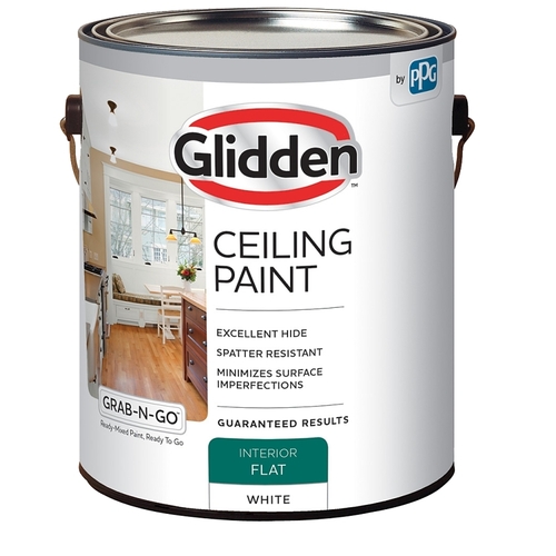 Glidden 2070T/01 GRAB-N-GO Ceiling Paint, Flat, White, 1 gal