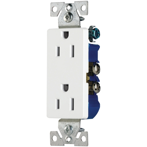 Duplex Receptacle, 2 -Pole, 15 A, 125 V, Back, Side Wiring, NEMA: 5-15R, White