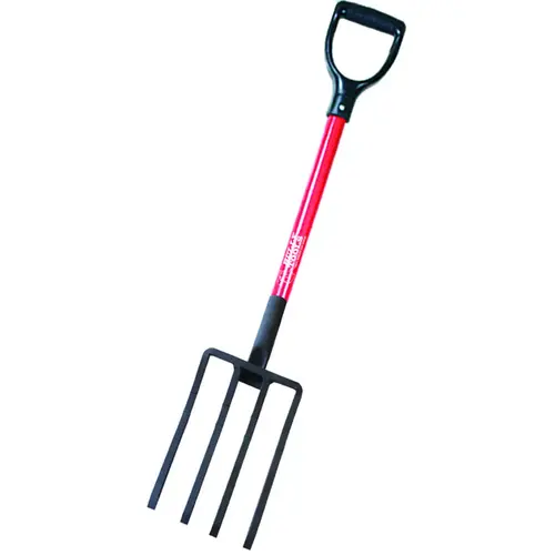 Spading Fork, 7-1/2 in W Tine, 10 in L Tines, 4 -Tine, Steel Tine, Fiberglass Handle