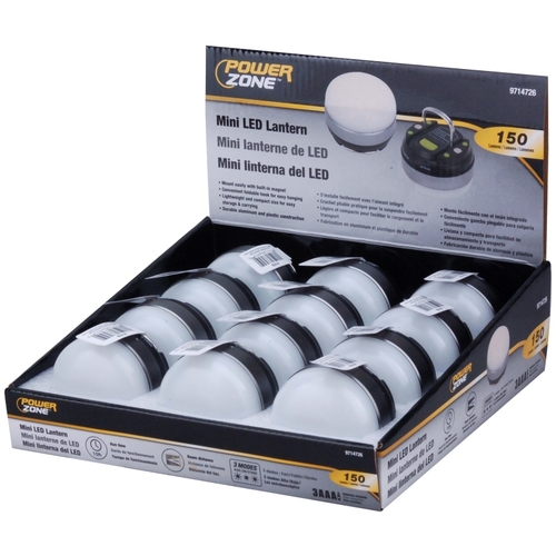 PowerZone 12409 Mini LED Lantern, LED Lamp, White Light, ABS/PVC, White with Grey & Black