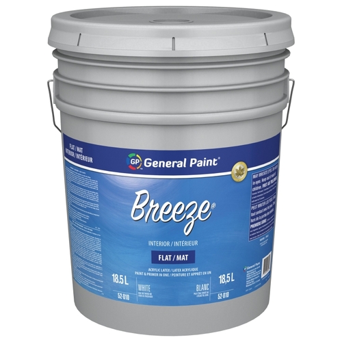 General Paint GE0052010-20 Breeze Interior Paint, Flat, White, 5 gal Pail