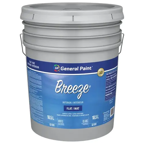 Breeze Interior Paint, Flat, White, 5 gal Pail