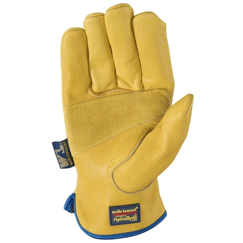 Wells Lamont 1168M Work Gloves, Men's, M, 8 to 8-1/2 in L, Keystone Thumb, Slip-On Cuff, Cowhide Leather, Gold/Yellow