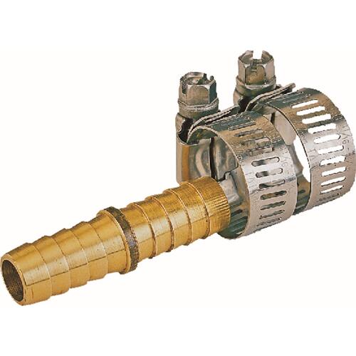 Hose Mender with Clamps, 1/2 in, Male, Brass, Brass and Silver