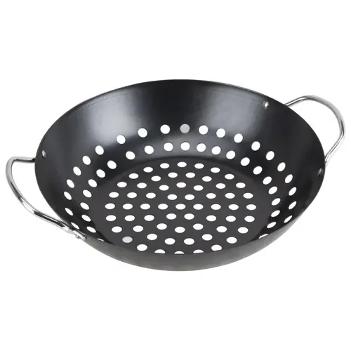 Non-Stick Grill Basket, 13-1/2 in L, Steel, Black, Build-in Handle