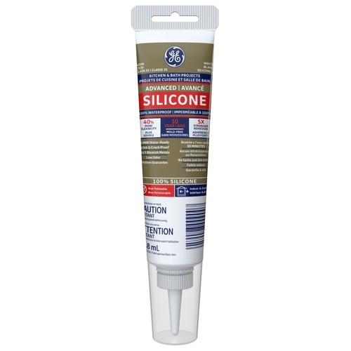 GE 2709005 Silicone II SE2122 Kitchen and Bath Sealant, White, 65 deg F, 2.8 oz