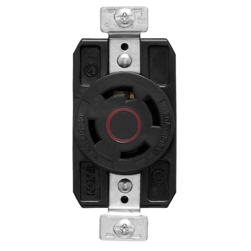 Locking Single Receptacle, 3 -Pole, 480 VAC, 30 A, Back and Side Wiring, NEMA: NEMA L16-30 Black/Red