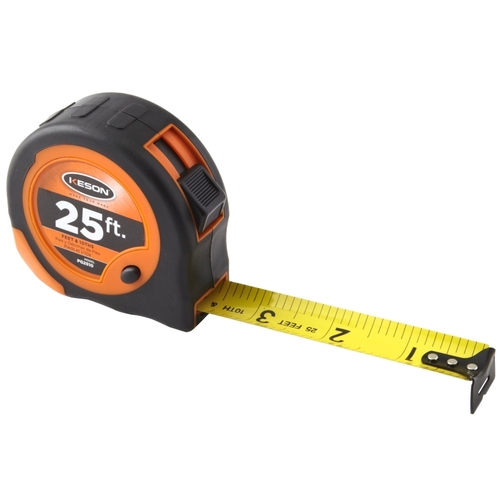 Economy Series Tape Measure, 25 ft L Blade, 1 in W Blade, Steel Blade, ABS Case