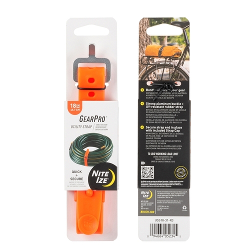 GearPro Utility Strap, 0.92 in W, 18 in L, 70 lb Working Load, Aluminum/Rubber, Bright Orange