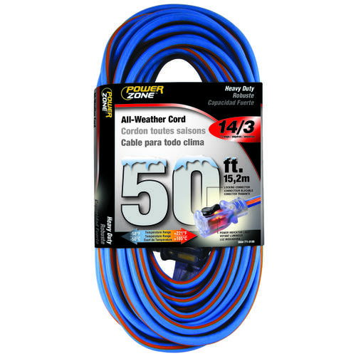 Extension Cord, 14 AWG Cable, 5-15P Grounded Plug, 5-15R Grounded Receptacle, 25 ft L, 15 A, 125 V