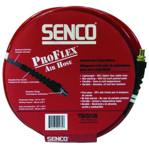 Senco PC0977 Air Hose, 1/4 in OD, 50 ft L, MPT, 250 psi Pressure, Polyurethane